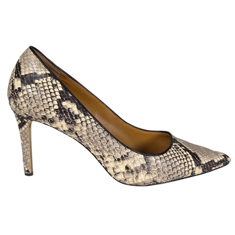 TORY BURCH Real Snakeskin Leather Heels Black White SZ 9M Exotic Dress‎